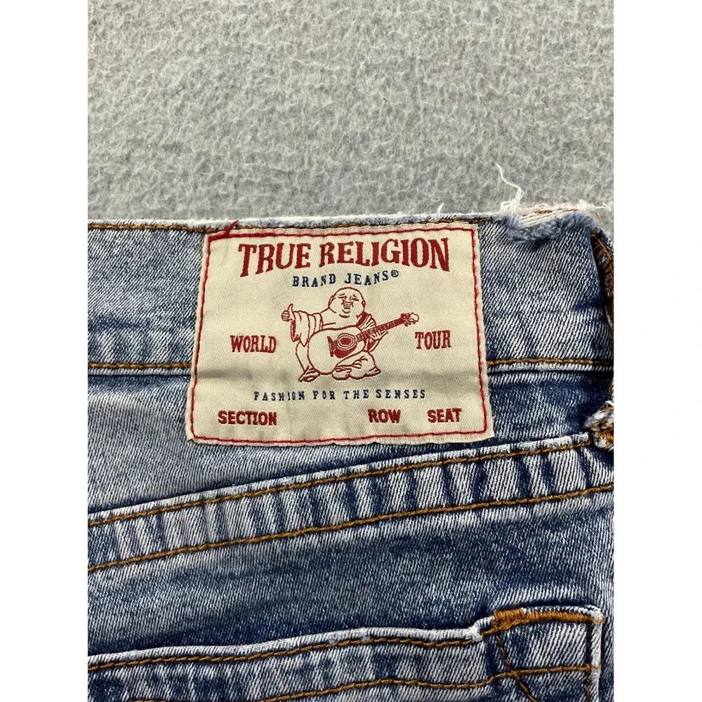 True Religion Rocco Relaxed Skinny Denim Mens 34 Blue Acid Wash Cut Off 1127